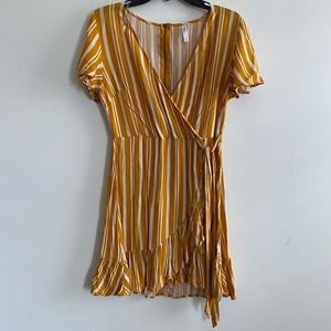Yellow and white wrap dress